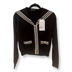 Mo & Co Contrast Metal Button Knit Top with Sailor Collar